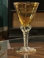 Vtg MCM Amber Glass Venetian 24k Gold Cordial Glasses In Original Box