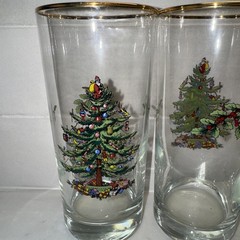 Vintage Spode Christmas Tree Set of 4 Highball Glasses Holiday Tableware