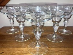Set of 6 Libbey Martello Clear Curved Hammered Stem Margarita Glasses