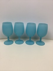 Set of 4 Vintage Opaline Frosted Blue Milk Glass Wine Or Sherry Glass 5.75”