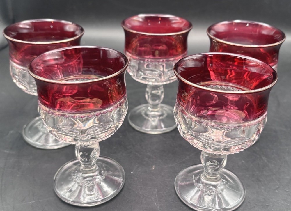 VTg Indiana Colony Glass Kings Crown Ruby Flashed Thumbprint Liquor 4-1/8”