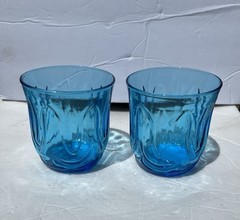 2 Vintage Anchor Hocking Colonial Blue Tulip Tumbler Low Ball Glasses 8oz