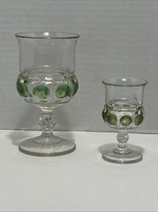 Set of 2 – KINGS CROWN THUMBPRINT 5 5/8″ GOBLET and 3 3/4″ CORDIAL -GREEN DOTS