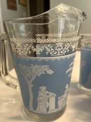 13pc Vintage Jeanette Hellenic Wedgwood Blue Pitcher Tumblers Juice Glasses