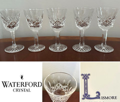 Set 5 Vtg WATERFORD CRYSTAL Lismore 3.5″ Liqueur/Footed/Vodka Shot Glasses 1 oz