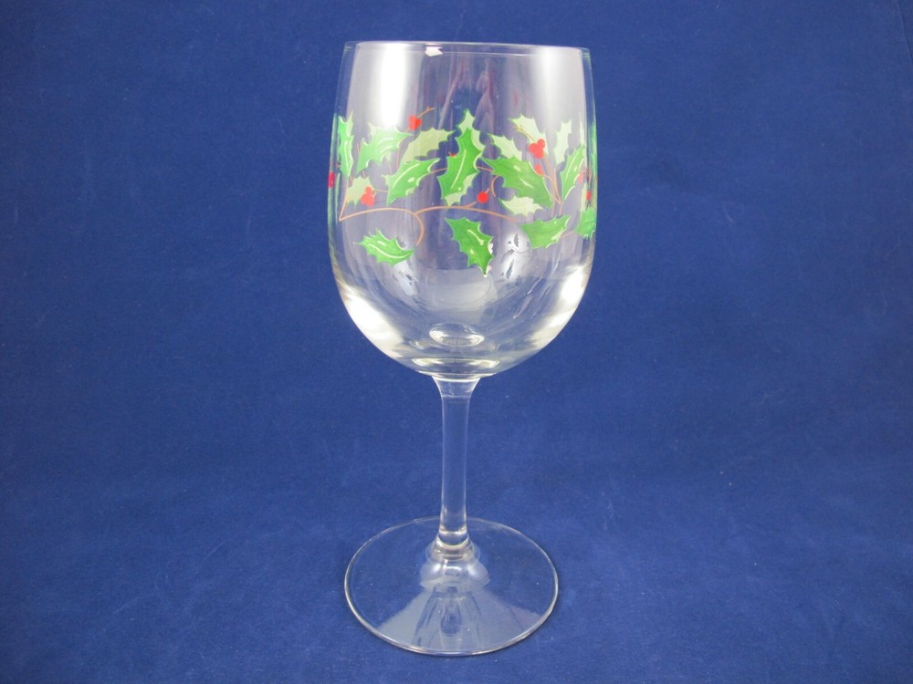 Holiday with Holly & Berries WINE GLASS Christmas Single
