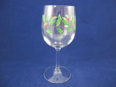 Holiday with Holly & Berries WINE GLASS Christmas Single