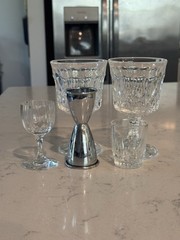 Set of 4 Mismatched Glasses and Spirits Measure Glass Barware