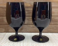 Sasaki Stemware Wine Iced Tea Glass Midnight Black Handcrafted Vintage 4Pc Japan