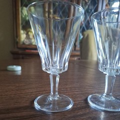 3 Vintage Italian Wine Goblets 5″ Clear Glass Faceted Stem Italy