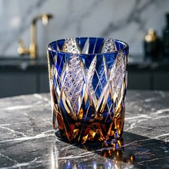 Japanese Edo Kiriko Crystal Whiskey Glass Tumbler Hand Cut Old Fashioned Glass