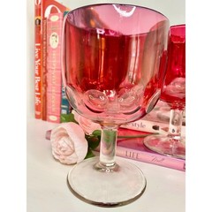 Vintage Cranberry Red Thumbprint Goblets – Mid-Century Coin Dot Glassware, set 9