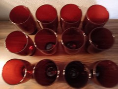 Vtg-12 Anchor Hocking Ruby Red Footed Juice Glasses 4.5″ Tall 2.75″ Wide MCM