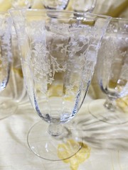 Set of 6 Fostoria Navarre Crystal 5 3/8″ Floral Etched Footed Water Tumblers