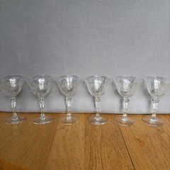 6 Vtg Tiffin Franciscan Cerice Cordial Glasses -Etched Roses – 4 3/4” – Perfect!