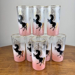 Mid-Century Libbey Golden Stallion Glasses (Set of 8) Original Box
