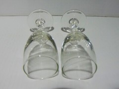 2 Libby Clear Glass Footed Sherry Glasses Slight Ribbed Optic