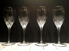 Set of 4 Rogaska Miller 8 1/4″ Inch Memoir Gold Trim Wine Glasses Signed