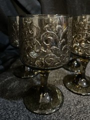 5 Vintage Libbey Prado Florentine Tawny Accent Smoky Brown Wine Glasses 5.25”