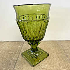 Indiana Glass-Mount Vernon-Olive Green 6” Water Goblet Square Footed