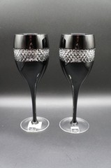 Set of 2 JOHN ROCHA Waterford Crystal Black Cut Red Wine Glasses Original Box