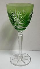 Green Cut To Clear Crystal Wine Glass .