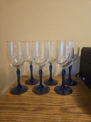 VTG Libbey Arby’s CRYSTAL BLUE Set of 6 Water Wine Goblets Optic Drape 8-1/8″