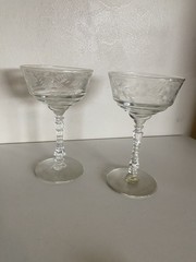 2 Libbey Rock Sharpe Champagne Sherbet Etched Glass App 4-3/4” x 2-7/8” Vintage