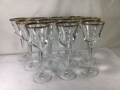 QQ96 Vintage Mikasa Set of 11 Gilded Edge Crystal Goblet Hand Blown Wine Glass