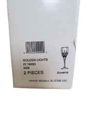 Mikasa GOLDEN Lights Crystal Wine Glass Gold Rim PAIR NEW IN THE BOX (s)