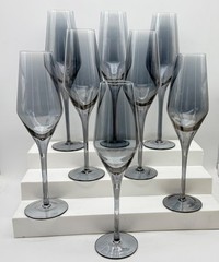 Set of 8 Artland Luster Pewter Grey Fluted Champagne glasses 10-1/4″ T