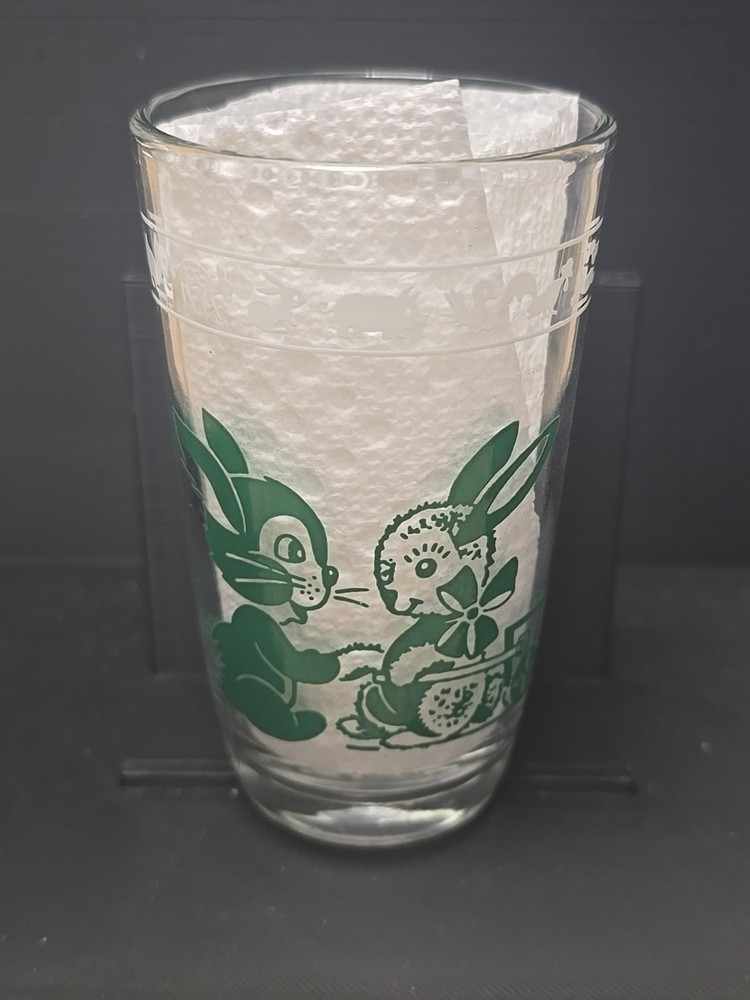 Swanky Swig Glass Kraft Kiddie Childrens Juice Kittens Bunnies Collector VTG MCM
