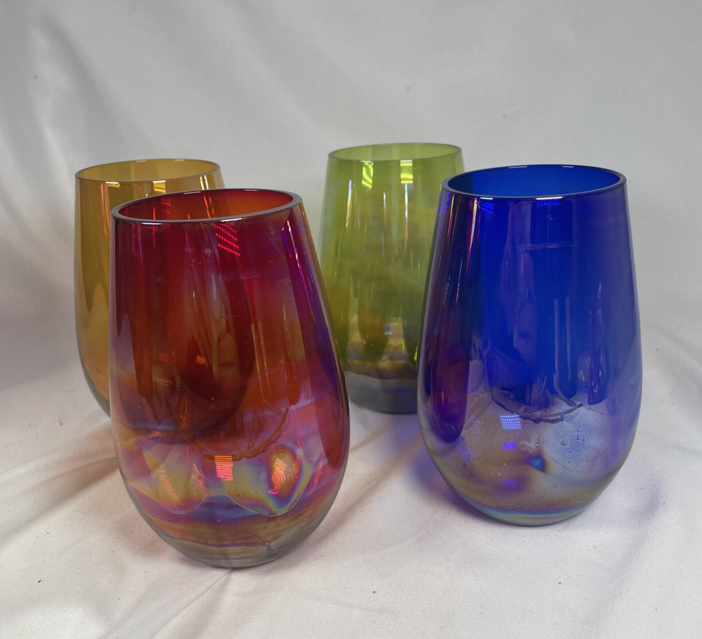 Iridescent Stemless Wine Glasses, Set of 4 | Modern Barware