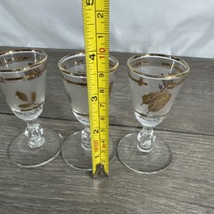 VTG Set of 3 Gold Leaf Libby Frosted Stemmed Cordial Shot Glasses 3.5 x 1.5