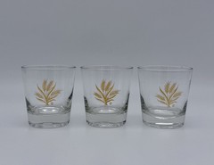 3- Homer Laughlin Golden Wheat & Gold Rimmed Glasses 3.25”