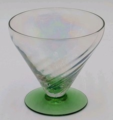 Vtg. Fostoria Optic Swirl Uranium Green Stem Iridescent Dessert Sherbert Dish