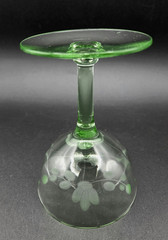 Vtg. Uranium Depression Glass Etched Floral Pattern Cordial/Champaign Glass 4″