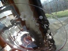 Unknown Maker Pink Glass Panel Optic Gray Cut Flower 5 inch Tall Champagne Stem