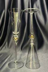 Set Of 2~Abbott Collection~Gold Heart Stem~Clear Crystal Champagne Flutes~11”