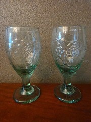 Set of 2 Libbey Green Water Glass Goblets Orchard Fruit 7″ tall 12 fl oz Vintage