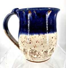 Sullivan Morris Pottery 12-16 oz COFFEE TEA MUG Blue Cream BUNNIES RABBITS