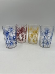 Vintage Swanky Swig Cornflower Juice Glass Set of 4 Red Blue Yellow Floral MCM