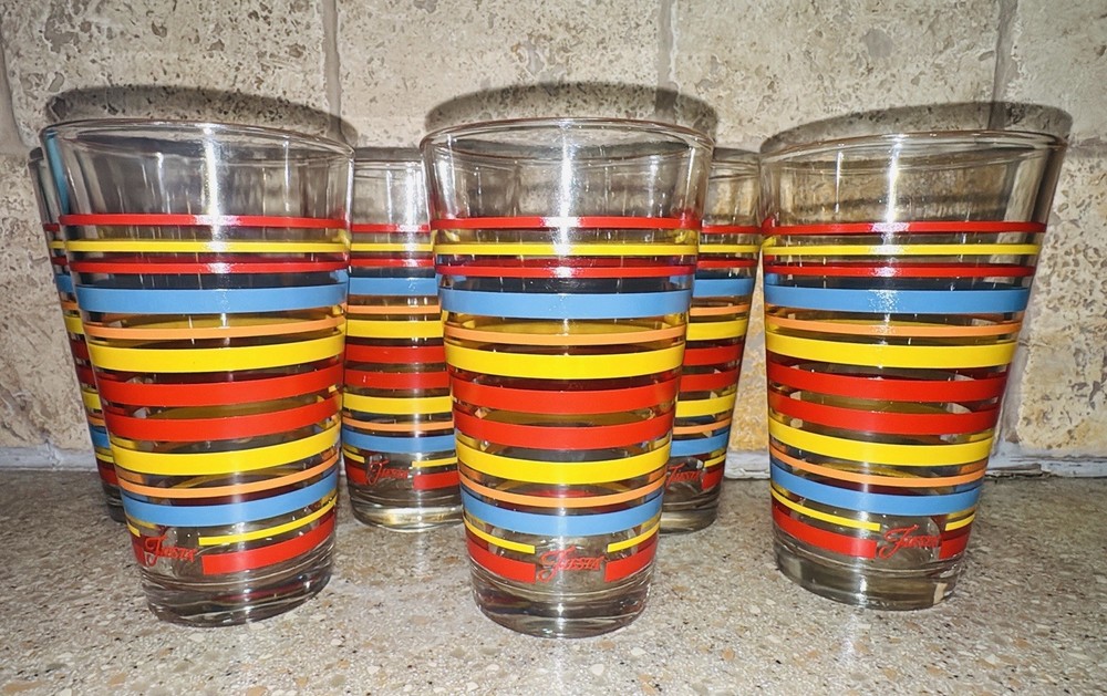 Fiesta Striped Drinking Glasses 16 oz Tapered Hi Ball SET OF 6 Fiestaware