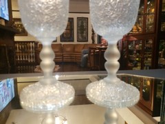 (2) Water Goblets 7-1/2″ Glasses, Antique Overshot Over shot c.1800’s Satin knop