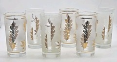 Libbey Golden Foliage Frosted Gold Leaf Tumbler Glasses 12oz. Set Of 6 MCM VTG