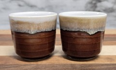 Vintage Stoneware Saki Cups Shot Glasses Brown Glaze Two Tone
