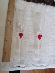 Set of 2 Red Heart Art Glass Stem Ambiance Goblets wine glasses VALENTINES LOVE