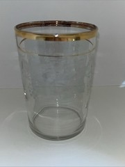 Set of 4 Bartlett Collins Vintage Frosted Grape Vine 22K Gold Trim 8 OZ Tumbler