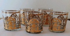 5 Vtg 22K Gold Overlay Culver Mushroom Rocks Glasses MCM Barware 3.5″ Excellent