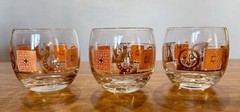 Vintage Mid Century Rocks Glasses Orange Gold Atomic Barware Set of 3 MCM
